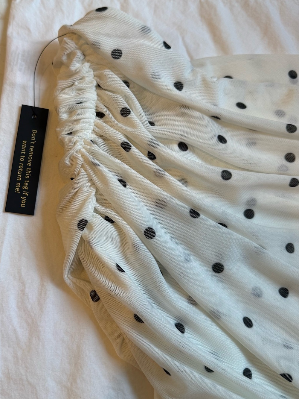 AFRM NWT Divya Thong Black White Polk Dot Mesh Off Shoulder Bodysuit Women's Med - Picture 7 of 11